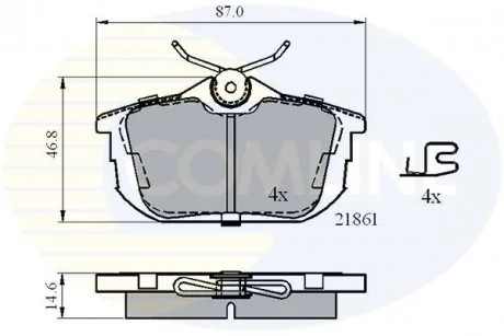 - Гальмівні колодки до дисків Mitsubishi Carisma 96->06, Colt 04->, Space Star 98->06, Smart Forfour 04->, Volvo S40 96->03, V40 96->04 Comline CBP3945