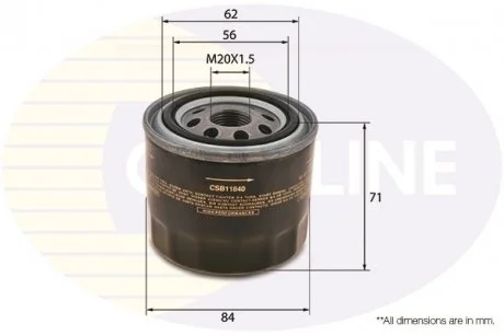 - Фільтр оливи (аналог WL7171) Subaru Forester 02->, Impreza 95->00, Legacy 89->, Outback 00->09, Tribeca 05-> Comline CSB11840