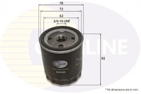 - Фільтр оливи (аналогWL7459) Ford B-Max 13->, C-Max 07->, Grand C-Max 10->, Fiesta 96->, Courier 96->99, Fiesta 09->, Focus 98->, Fusion 02->, Galaxy 11->, Mondeo 07->, Puma 97->00, S-Max 11->, Mazda 2 03->07, Saab 9-3 97->, 9-5 98- Comline EOF023