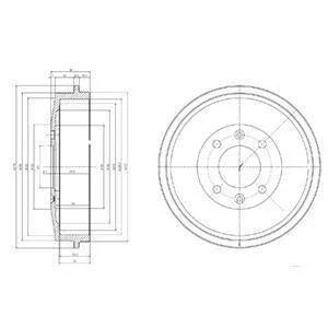 Тормозной барабан задний CITROEN BERLINGO, C15, XSARA, XSARA PICASSO, ZX PEUGEOT 305, 305 I, 305 II, 306, 405 I, 405 II, 406, PARTNER, PARTNER TEPEE, PARTNERSPACE 1.1-Electric 10.77- Delphi BF169