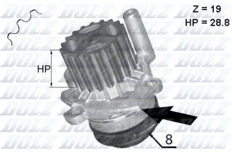 Водяний насос 2.0TDI Caddy III/Golf VI 12- DOLZ A-224