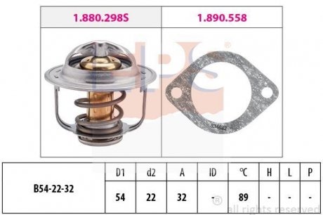 Термостат 89°C (з прокладкою) Opel Astra G/Combo 1.7D/Dti 01- EPS 1.880.298 (фото 1)