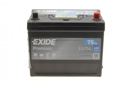 Акумулятор 75Ah-12v PREMIUM (270х173х222), R, EN630 Азія EXIDE EA754