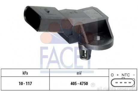 Датчик тиску наддува A4/A6/ Fabia/Octavia/Roomster/ Caddy/Golf/T4 1.0-4.2 98- FACET 10.3090
