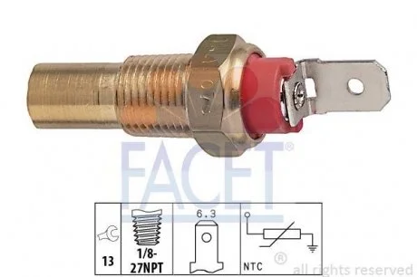 Датчик t° охолодж.. Ford Granada 1.9,2.1,2.5D,Scorpio 2.5D,Sierra 2.3D 82-87 FACET 7.3115