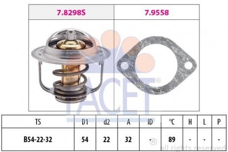 Термостат OPEL ASTRA G / MERIVA 1.7D / CORSA C 1.3/1.7D 01-, VECTRA 1.8 (Z18XE) FACET 7.8298 (фото 1)