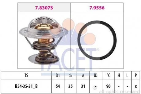 Термостат 90°C Volvo 850, 960 2.5,2.9, S40/V40, Renault Laguna, Safrane II FACET 7.8307