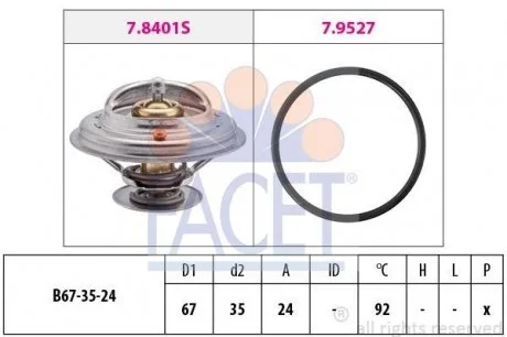 Термостат AUDI A4, A6; SKODA SUPERB; VW PASSAT 2.4/2.8 08.96-03.08 FACET 7.8401