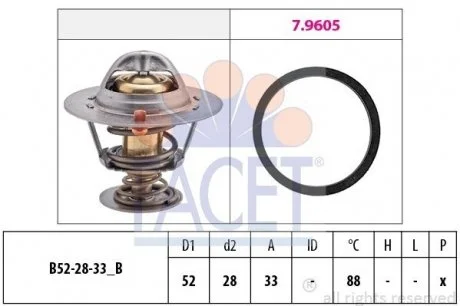 Термостат 88°С Ford Mondeo III 2.0, Transit 2.0/2.4 (без прокладки) FACET 7.8412