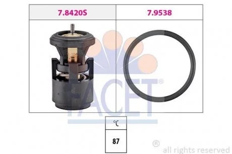 Термостат 87-102°С VW Polo,Lupo 1.4/1.5 95-, Seat Ibiza 1.4 95- с прокладкой FACET 7.8420