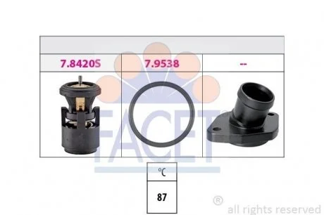 Термостат 87-102°С VW Polo, Lupo 1.4/1.5 95-, Seat Ibiza 1.4 95- з прокладкою FACET 7.8559K