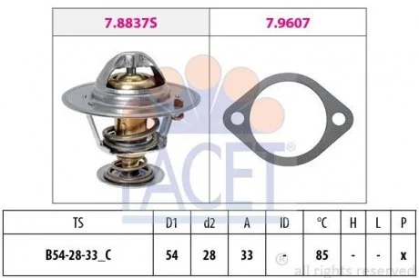 Термостат Hyundai Accent 1.5CRDI 01-, Santa Fe 2.0CRDI 00-, Kia Rio 1.5CRDI 05- FACET 7.8838