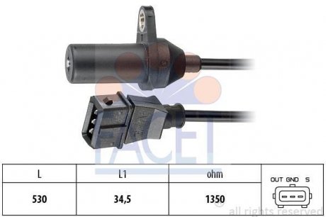 Датчик положения коленвала Citroen Jumper 00-/Fiat Ducato 98- FACET 9.0265 (фото 1)