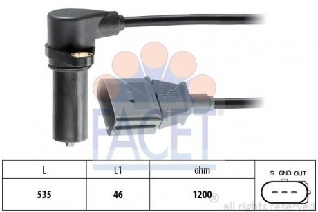 Датчик коленвала Skoda FABIA, OCTAVIA/VW BORA,CADDYII,GOLFIV,POLO 1.9D 95-10 FACET 9.0391 (фото 1)