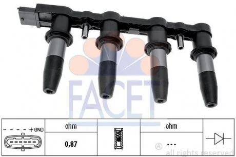 Котушка запалювання Astra 00-10/Vectra 06-/Insignia 08- 1.6/1.8 FACET 9.6350