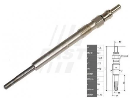 Свічка розжарювання Fiat, Lancia, Opel 1.3JTD FAST FT82720