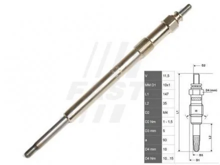 Свеча накаливания Ford Mondeo/Transit 2.0-2.4DI,Tdci,Tde FAST FT82736