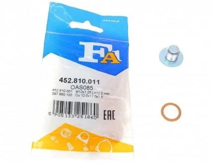 Пробка масляного піддону M12x1.25L=12,5 (Fischer) Fischer Automotive One (FA1) 452.810.011 (фото 1)