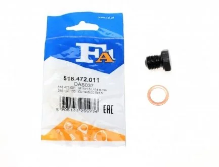 Пробка поддона масляного M14x1.5 L=14.4 (Fischer) Fischer Automotive One (FA1) 518.472.011 (фото 1)