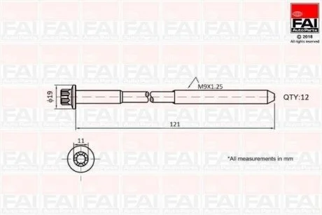 Болт ГБЦ к-кт OPEL ASTRA 1.4 09-20, INSIGNIA 1.4 11-17, ZAFIRA 1.4 11- CHEVROLET CRUZE 1.4 11- Fischer Automotive One (FA1) B1630