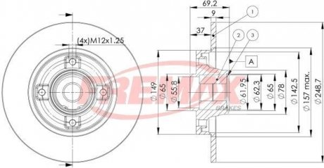 Диск тормозной задний (подшипник, ABS) BD-4745 FREMAX BD4745 (фото 1)