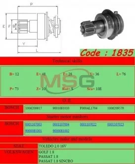 Фото 1 - бендікс стартера Ghibaudi 1835 Бендікс стартера Ghibaudi 1835 (фото 1)