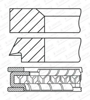 Кільця поршневі PSA 85,00 2,0 16V EW10 J4 1,2x1,5x2,5 GOETZE 08-451600-00