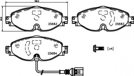 Тормозные колодки перед. VW Golf VII 12- /Octavia III 12- (TRW) HELLA 8DB355020-191