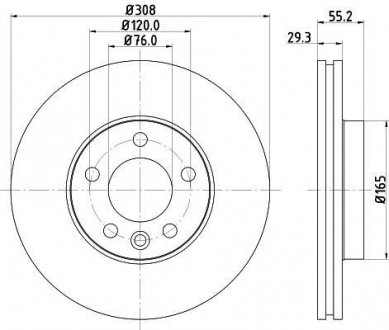 Тормозной диск перед. T5 03- (R16) (308x30) (вент.) HELLA 8DD355109-661