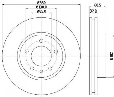 Гальмівний диск перед. Touareg/Cayenne 330mm 3.0-4.2 02- (PRO) Лівий HELLA 8DD355109-721 (фото 1)