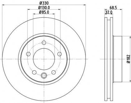 Тормозной диск перед. Touareg/Cayenne 330mm 3.0-4.2 02- (PRO) Правый HELLA 8DD355109-741 (фото 1)