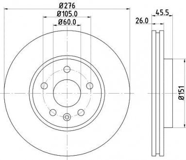 Тормозной диск перед. Aveo/Cruze 11-/ Astra J 09- (276x26) HELLA 8DD355116-351 (фото 1)