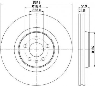 Тормозной диск перед. A4/A5/A6/A7/Q5/Macan 07- 1.8-3.2 (PRO) 345mm HELLA 8DD355117-181