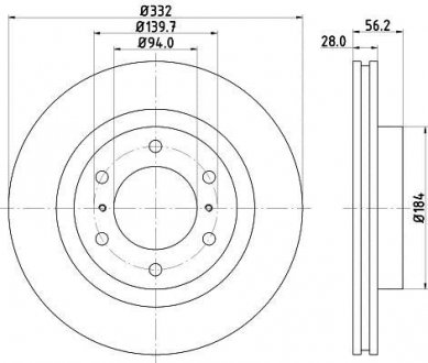 Тормозной диск перед. Mitsubishi Pajero 3.2 DiD 06- HELLA 8DD 355 119-081 (фото 1)