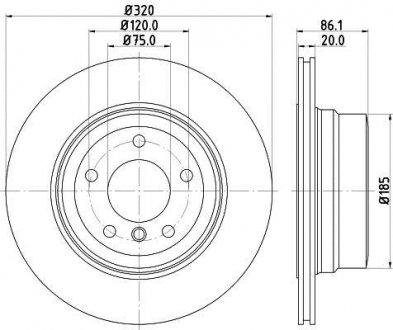 Тормозной диск зад. E60/E61 04-10 2.5-3.0 (PRO) HELLA 8DD355119-201 (фото 1)