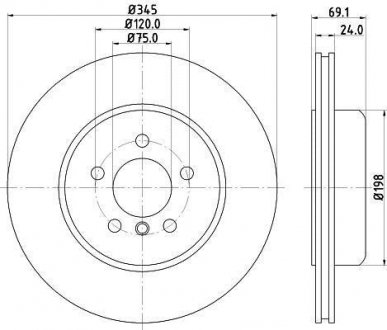 Тормозной диск задний Bmw 5 (F10), 5 (F11), 5 Gran Turismo (F07), 6 (F12), 6 (F13), 6 Gran Coupe (F06), 7 (F01, F02, F03, F04) 2.0D-4.4 02.08-10.18 HELLA 8DD 355 119-281 (фото 1)