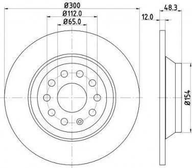 Гальмівний диск задній Audi A3, Q3, TT Seat Alhambra Skoda Kodiaq, Superb III Vw Golf VII, Passat, Sharan, Tiguan 1.0-2.0D 04.12- HELLA 8DD 355 119-481