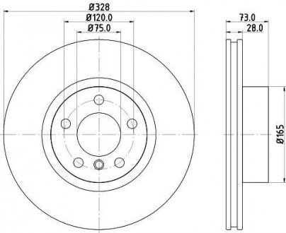 Тормозной диск перед. X3 F25/X4 F26 10- 1.6-3.0 (PRO) HELLA 8DD355119-531 (фото 1)