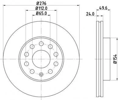 Тормозной диск перед. A3/Leon/Octavia/Golf Pro HELLA 8DD355122-721