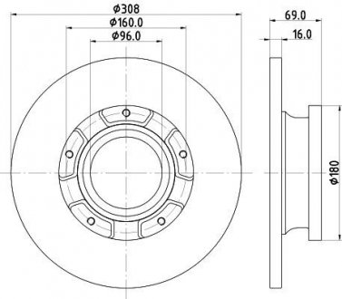 Диск гальмівний з покриттям PRO; с задающим диском ABS; задн. / Ford Transit 2013> HELLA 8DD355126591