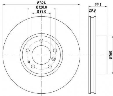 Диск тормозной перед. BMW 5-serie E39, 7-serie E38 (324*30) HELLA 8DD 355 127-101 (фото 1)