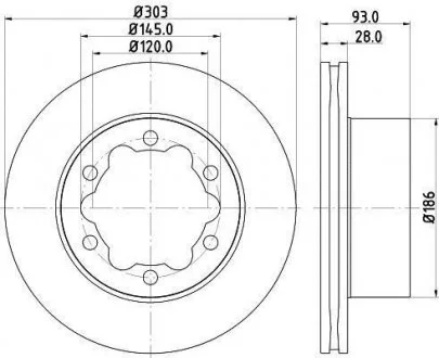 DB диск гальмівний задн. (PRO CARBON) Sprinter 509 511 515 518 06- (303,4*28) HELLA 8DD 355 129-411