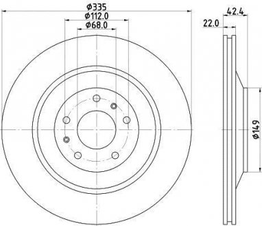 Тормозной диск зад. A8/Phaeton/Coninental 02- 3.0-6.0 (НС PRO) HELLA 8DD355129-801