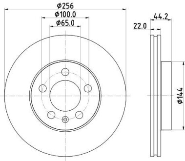 Диск гальмівний перед. Audi A1 Seat Arona, Ibiza Skoda Fabia, Kamiq, Scala VW Polo 1.0-2.0 01.17- HELLA 8DD 355 132-091 (фото 1)