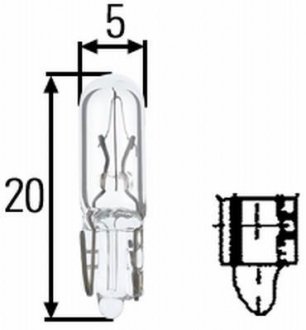 Лампа розжарювання, W1,2W 24V 1,2W W 2 x 4,6d HELLA 8GP 002 095-241 (фото 1)