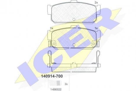 Комплект тормозных колодок, дисковый тормоз ICER 140914-700 (фото 1)