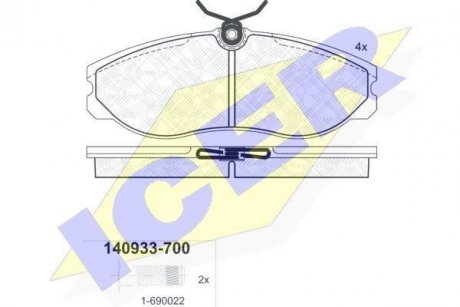 Комплект тормозных колодок, дисковый тормоз ICER 140933-700 (фото 1)