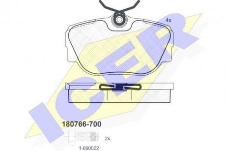Комплект тормозных колодок, дисковый тормоз ICER 180766-700 (фото 1)