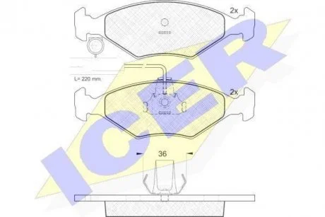 Колодки тормозные дисковые передние FIAT PALIO (178DX) 96-01; FIAT SIENA (178) 96-12 ICER 181226 (фото 1)