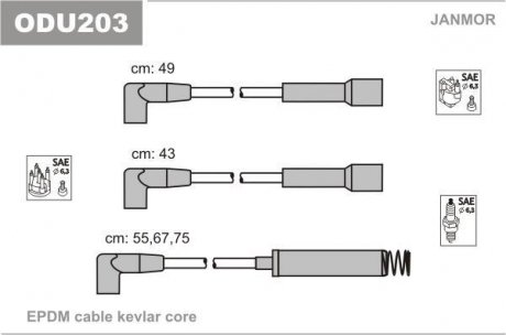 Набор проводов выс.напряжения Opel Kadett E 1.6NZ c №шас.J2508723,Ascona C Janmor ODU203